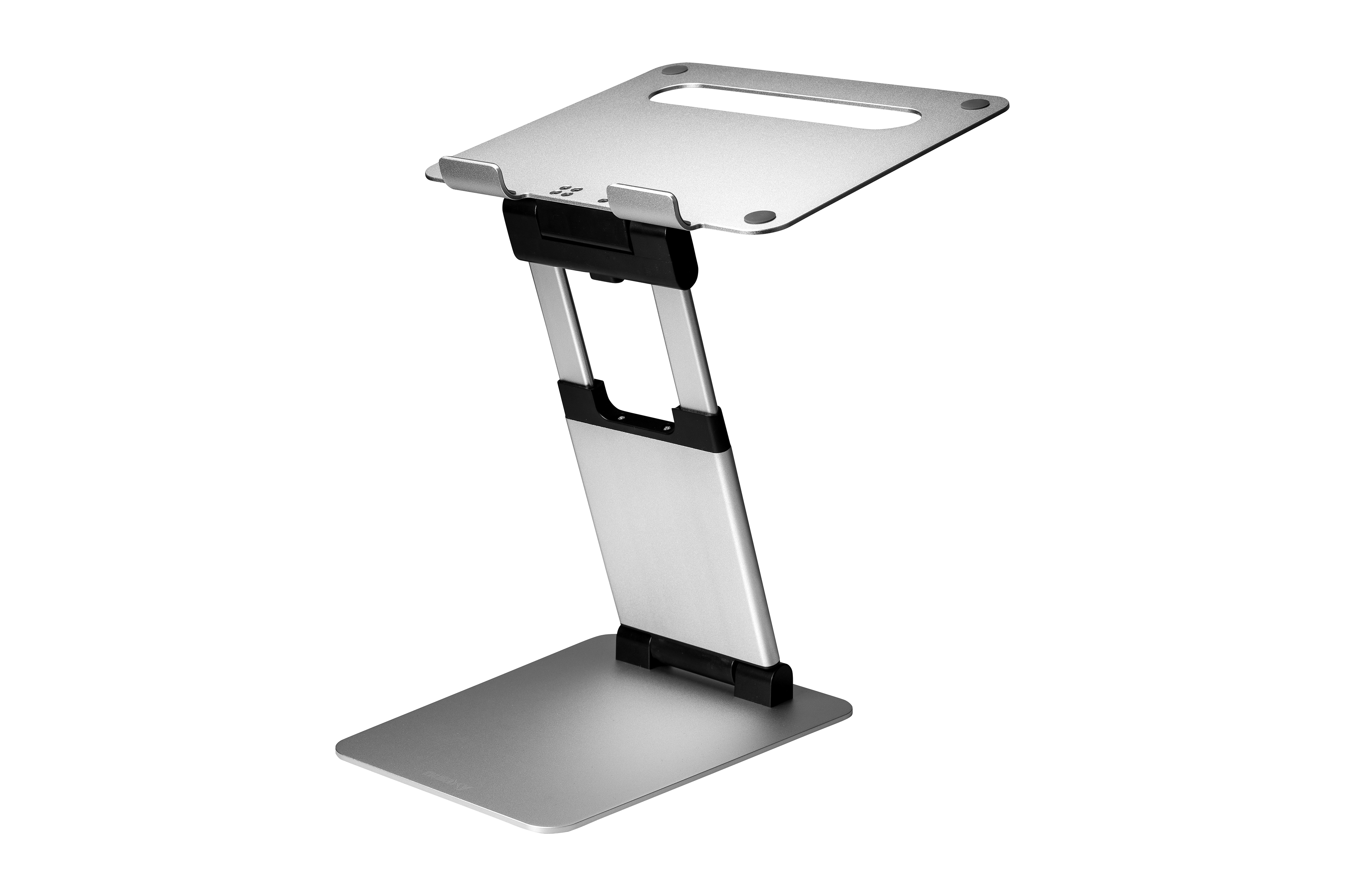 Support pour ordinateur portable Ergofy, taille haute, couleur argent.