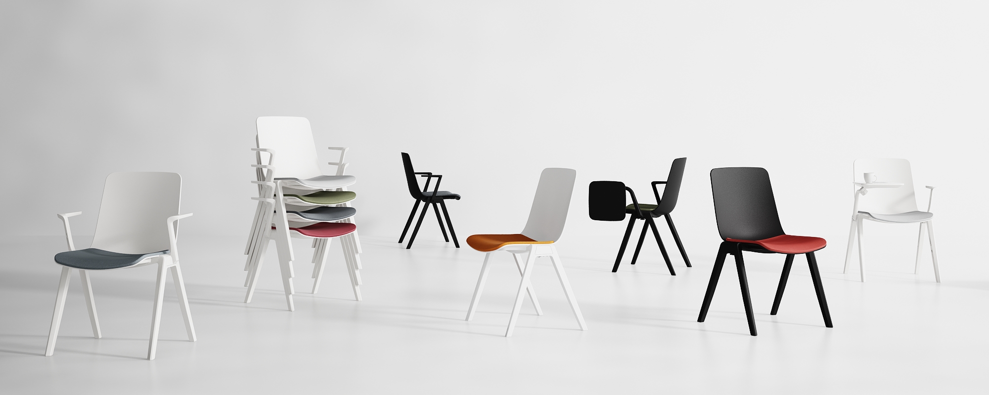 Chaise de conférence Ergofy blanche avec jeu d'accoudoirs